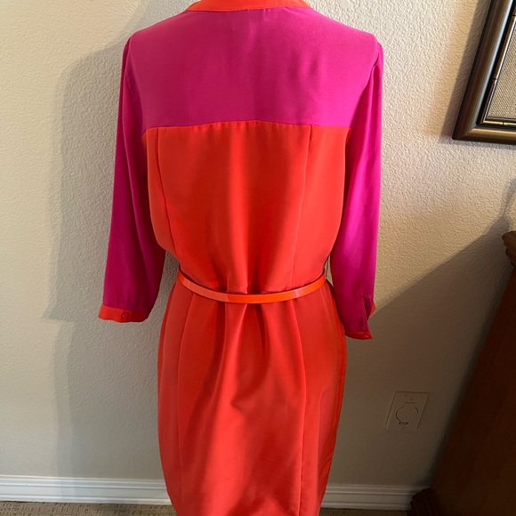 Colorblock Belted Dress - Pink and Orange - Picture 2 of 2